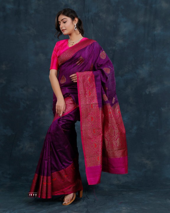 Purple Raw Silk Handloom Banarasi Saree